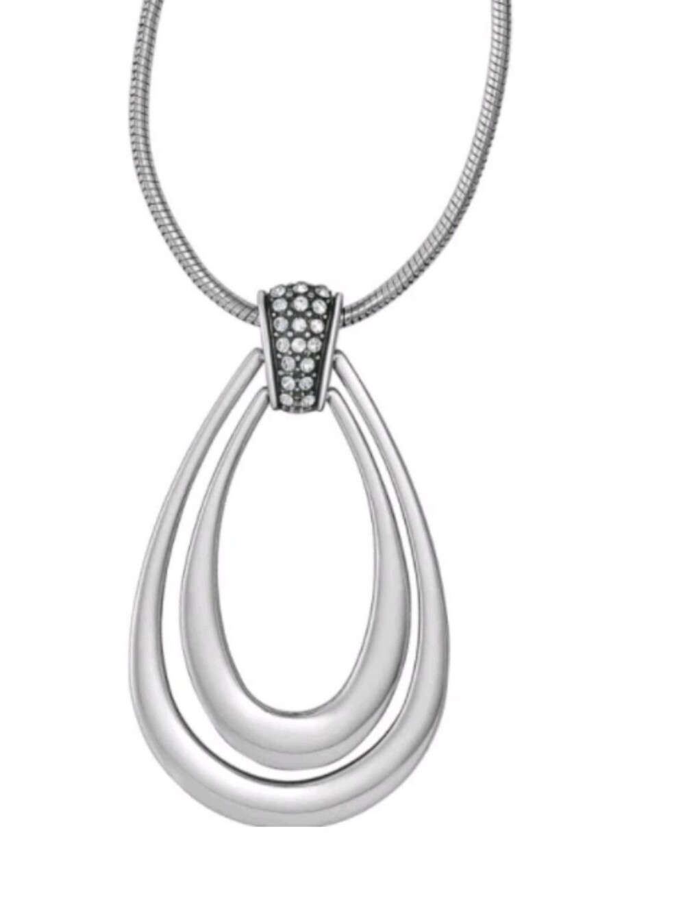 Brighton Meridian Swing Necklace silver teardrop Pave Swarovski Crystal pendant